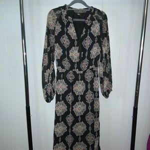 Mossimo paisley maxi dress Sz XS split neck tassel long sleeve flounce hem lined